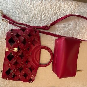 Elegant Hot Pink Flower decorated Women's Bag with pouch for inside